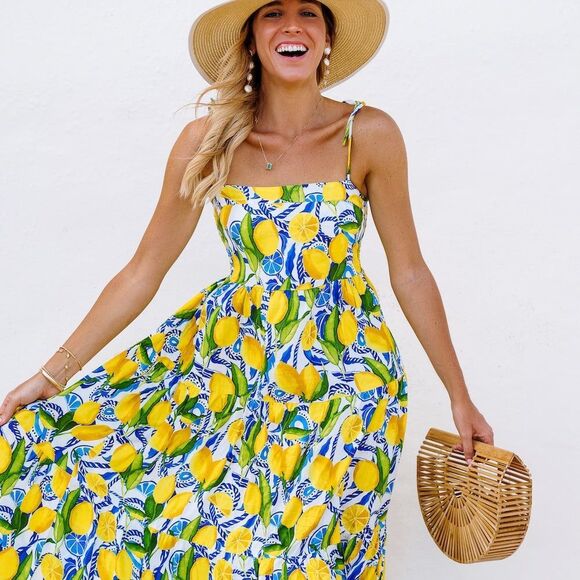 Kenny Flowers Dresses & Skirts - Kenny Flowers THE POSITANO
Resort Dress Lemon and Blue Maxi Dress